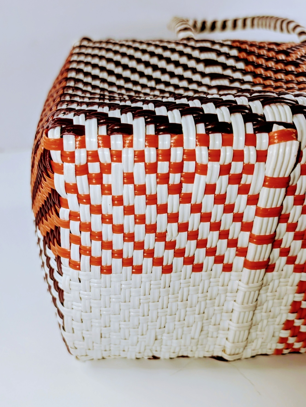 Handwoven Plastic Tote Bag Colorful Mexican Market Basket Artisan - Picture 3 of 8